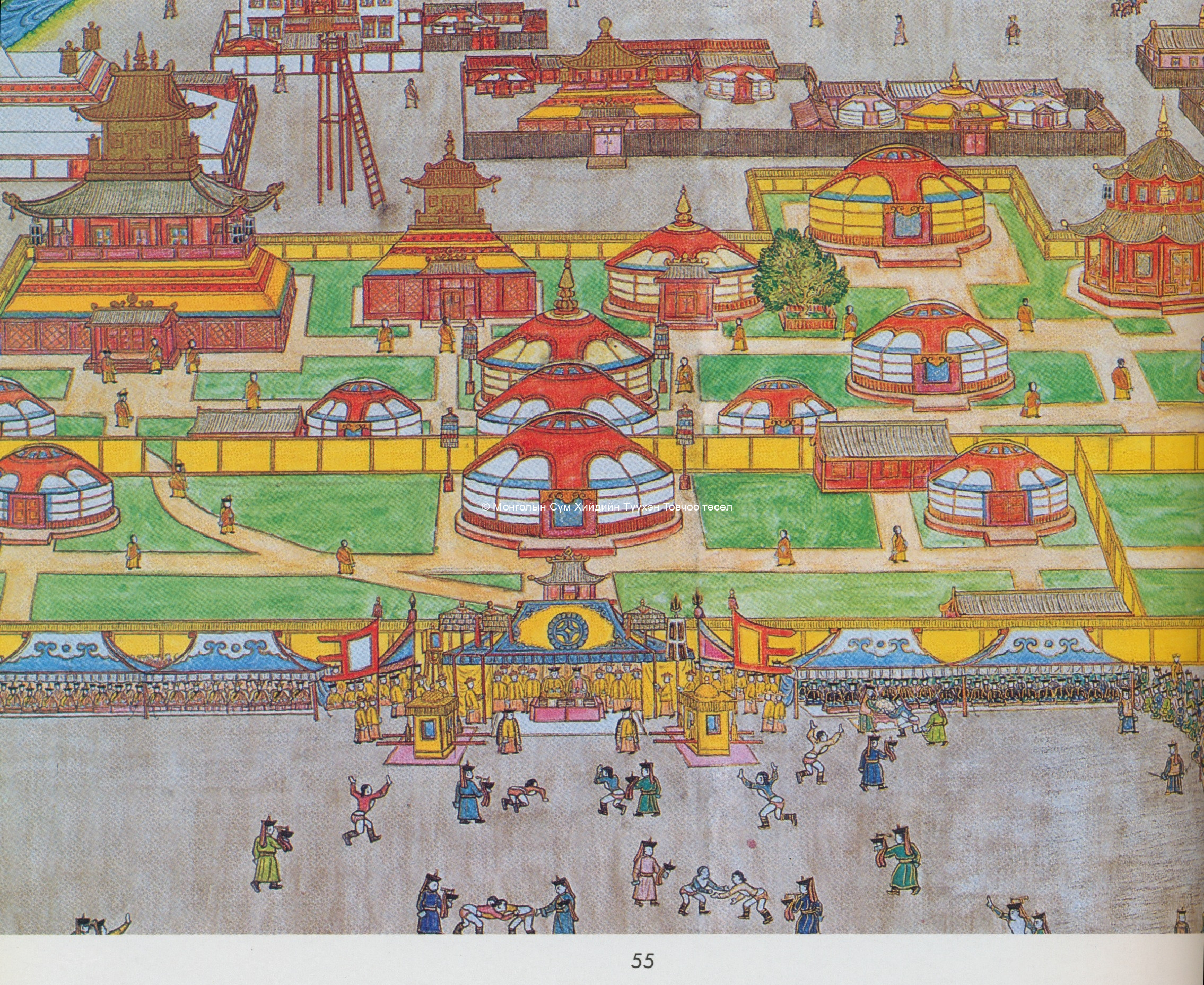 The Eastern Part of Urga painted by D. Damdinsüren.  Tsültem, N., Mongolian Architecture. Ulaanbaatar 1988, 55